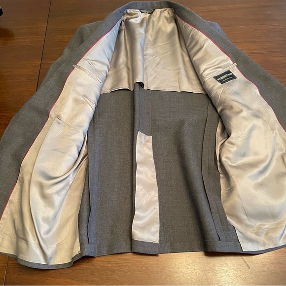 Sansabelt Jaymar Ruby 44R Blazer Patch Pockets Gray Silver Metal Buttons Crown - Picture 5 of 9